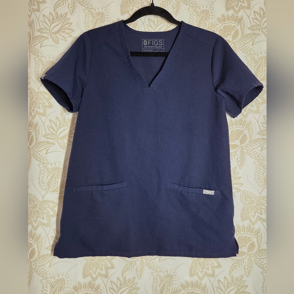 FIGS CASMA 3 POCKET SCRUB TOP NAVY sz SMALL MEDICAL NURSE DENTAL UNIFORM *GUC - Picture 7 of 11